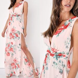 Lulu's Dress Womens Medium Garden Meandering Blush Floral Wedding Party Maxi